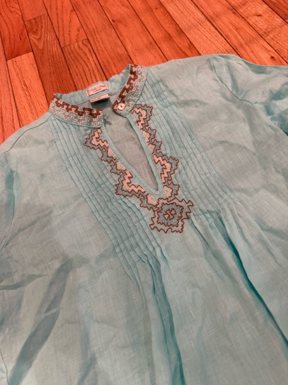 Linen Embroidered Tunic - Mint Blue - Picture 6 of 8